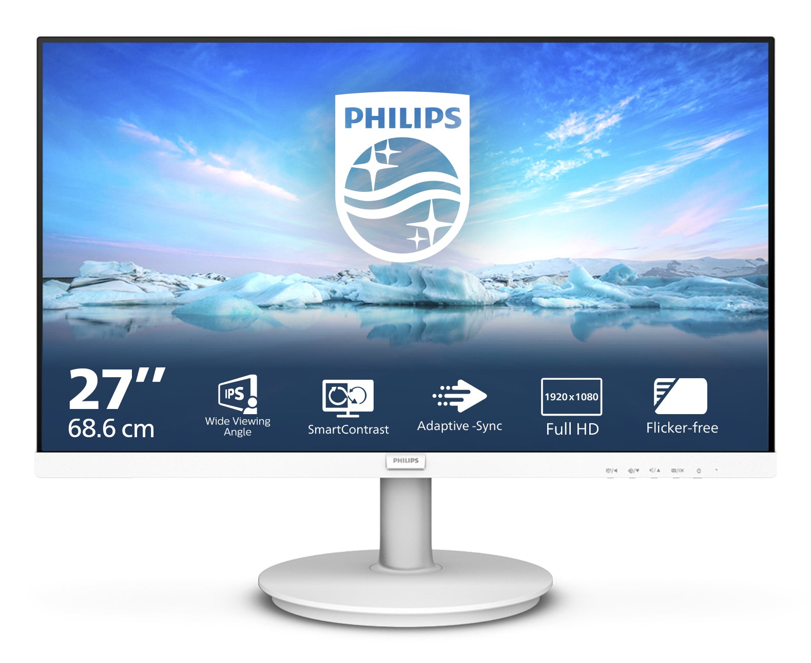Philips 271V8AW/00 – Monitor, 27", 250 cd/m², Adaptive Sync, Integrierte Lautsprecher, VESA 100 × 100, Weiss