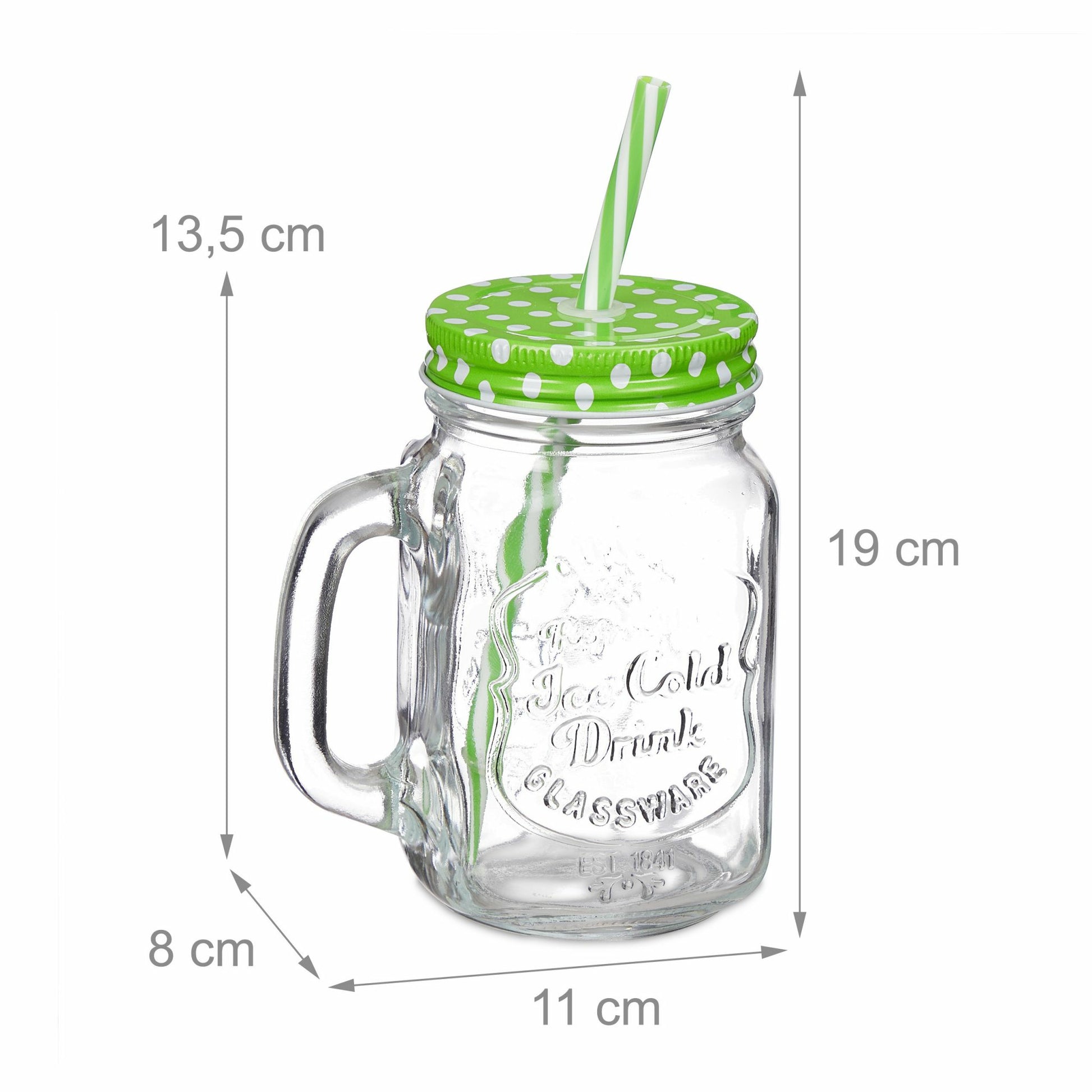 Relaxdays Trinkglas – 8er Set, 500 ml, 11,0 × 8,0 × 13,5 cm, Glas, Mehrfarbig, mit Strohhalm