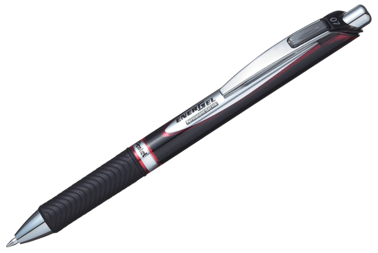 Pentel EnerGel Permanent Gelschreiber – rot, 0,7 mm, dokumentenecht, wasserfest, Druck, nachfüllbar
