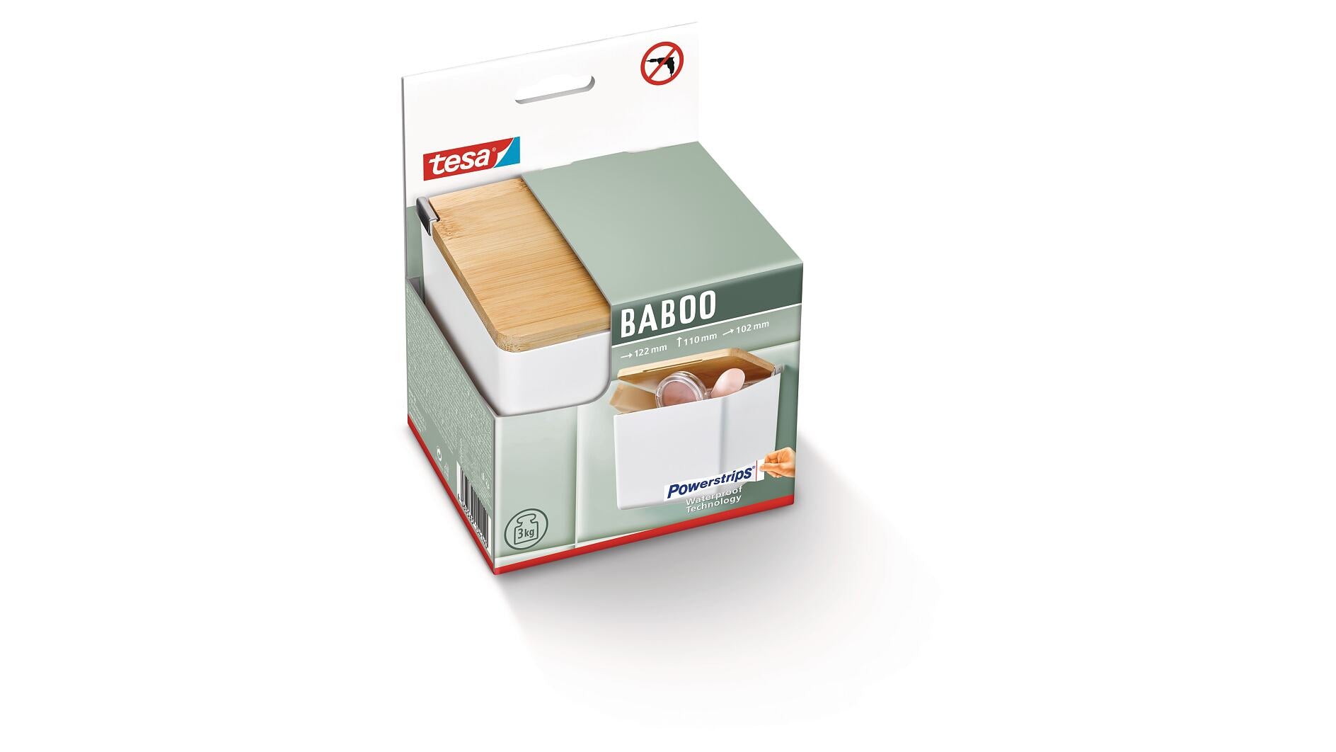 TESA Aufbewahrungsbox BABOO – Bambus, 10,2×10,2×11 cm, Weiss