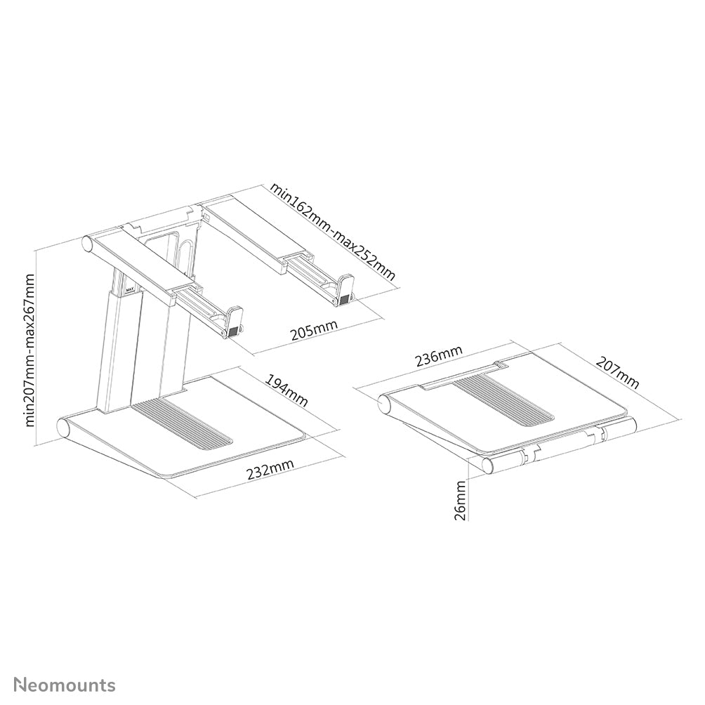 Neomounts Laptop-Ständer – bis 17", höhenverstellbar, faltbar – Silber