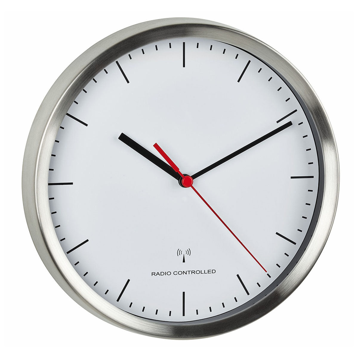 TFA-Dostmann TFA Dostmann Wanduhr – Funk, analog, lautlos, Ø 22 cm, silber, Edelstahl/Glas