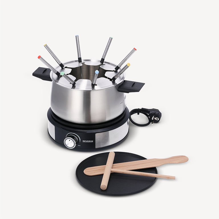 Severin Fondue-Set 2471000 – Edelstahl, 8 Personen, elektrisch – schwarz/Edelstahl