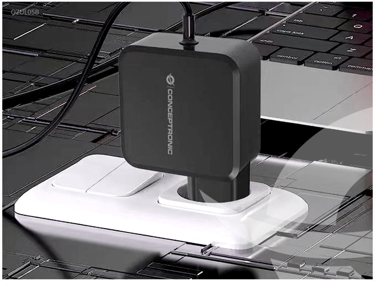 Conceptronic OZUL05BE USB-Ladegerät 100 W – USB-C (integriertes Kabel) – PD 3.0, PPS, GaN