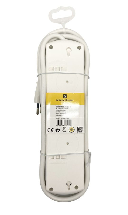 M. Schönenberger Schönenberger Principio+ Steckdosenleiste – 3×T13, 1×USB‑A 20 W + 2×USB‑C PD 15 W, mit Schalter, 2 m – Weiss