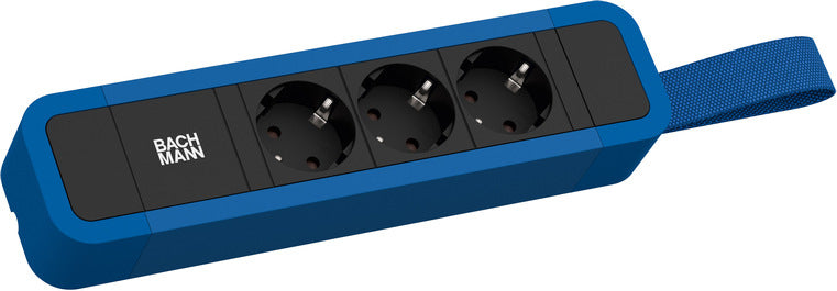 Bachmann PRIMO 2 Steckdosenleiste, 3×T13, ohne Schalter, 2 m Zuleitung, mit Aufhängeschlaufe – blau