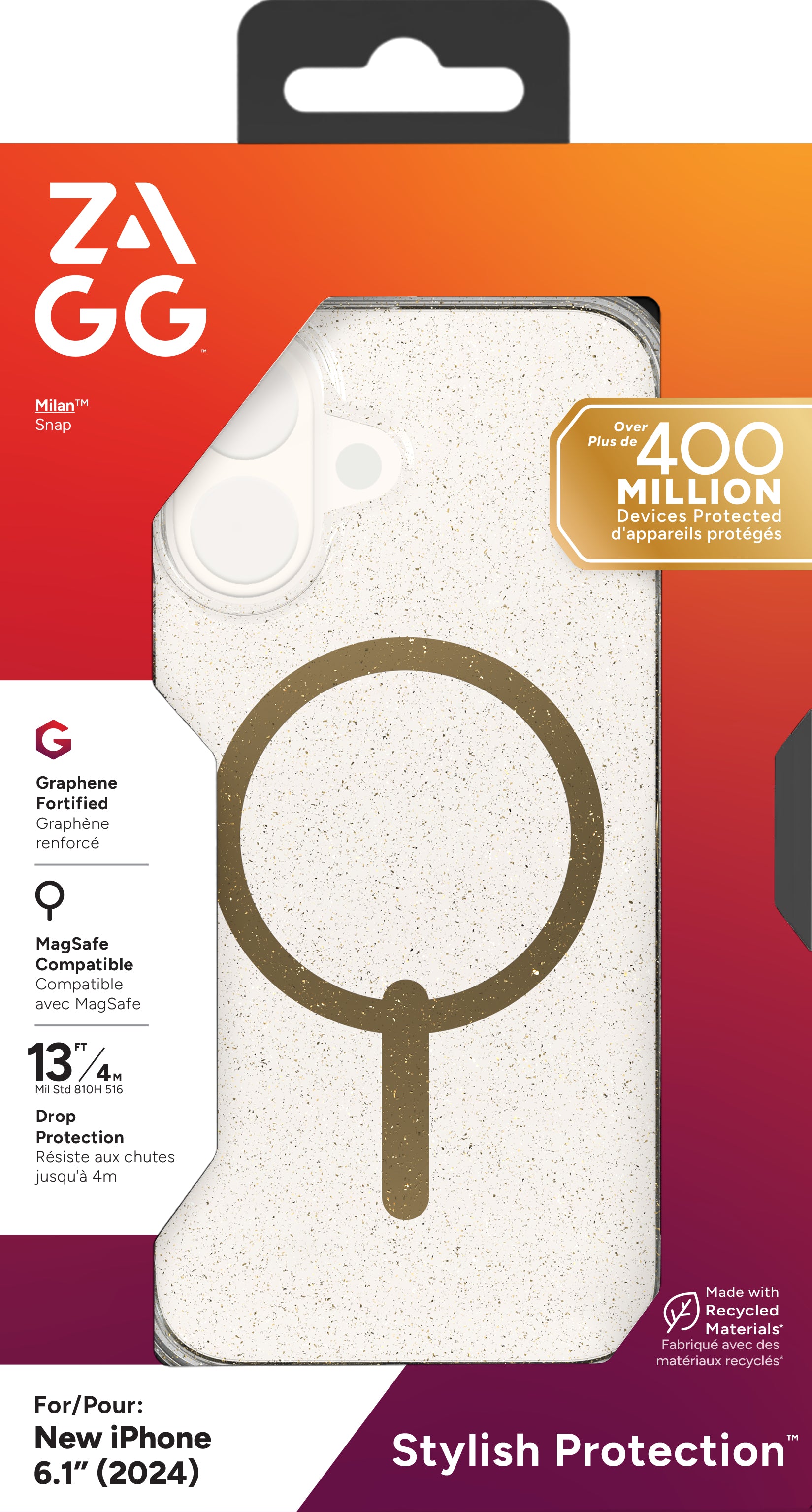 ZAGG Backcover Milan – für Apple iPhone 16 – Gold Glitter