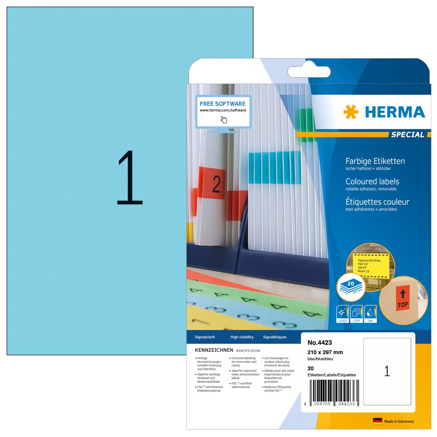 HERMA Schuletiketten – 210×297 mm, 20 Stk, 20 Bogen, Papier, ablösbar