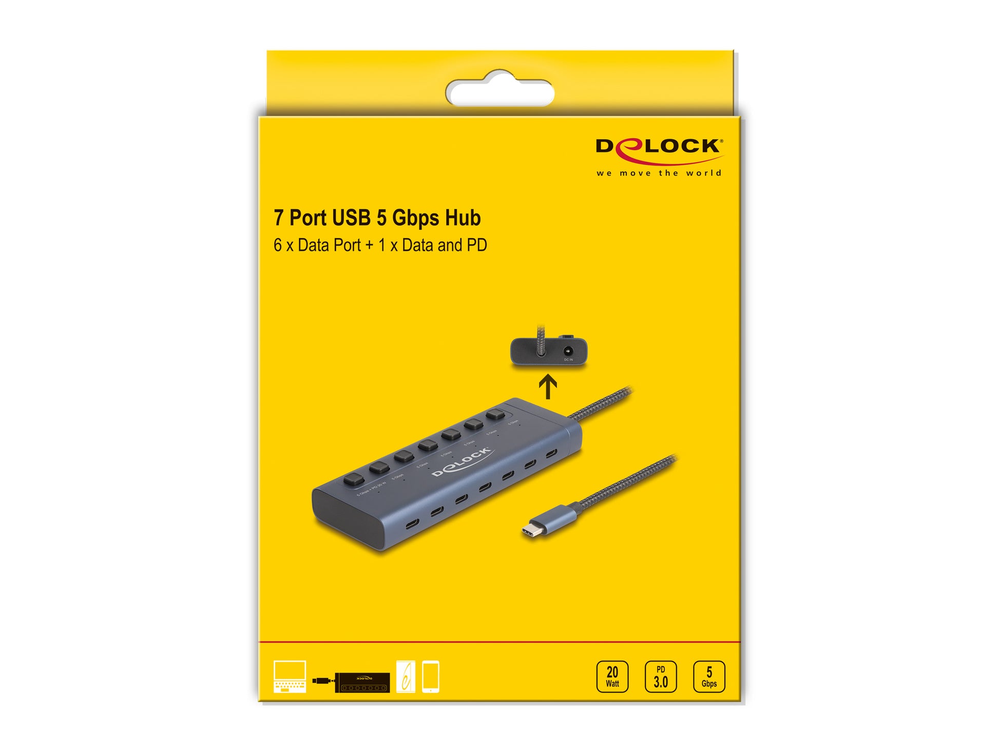 DeLOCK 63410 USB-Hub – USB-C, 7× USB-C, 20 W PD, für Windows/Mac/ChromeOS