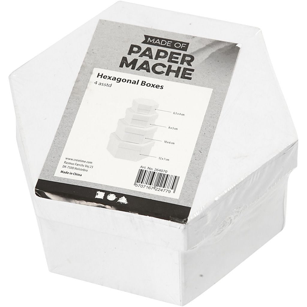 Creativ Company Pappschachtel sechseckig, weiss, 7 cm, Set à 4