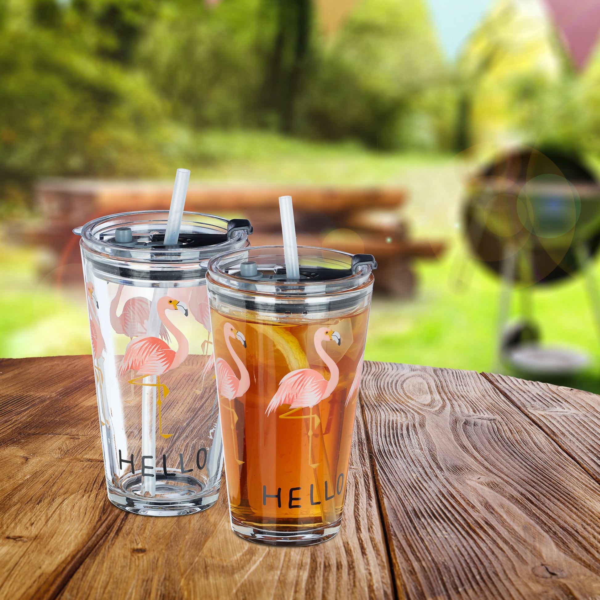 Relaxdays Trinkglas Flamingo – 450 ml, Ø 9,0 cm, H 15,5 cm, Kunststoff, Rosa