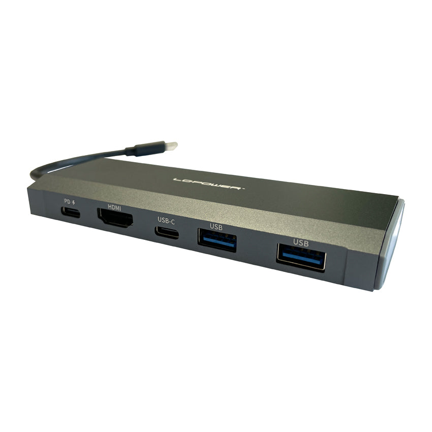 LC-Power LC-C-multi-7 M2 Multiport-Adapter – USB-C, 1× HDMI, 2× USB-A, 1× USB-C, 100 W PD, für Windows/Mac
