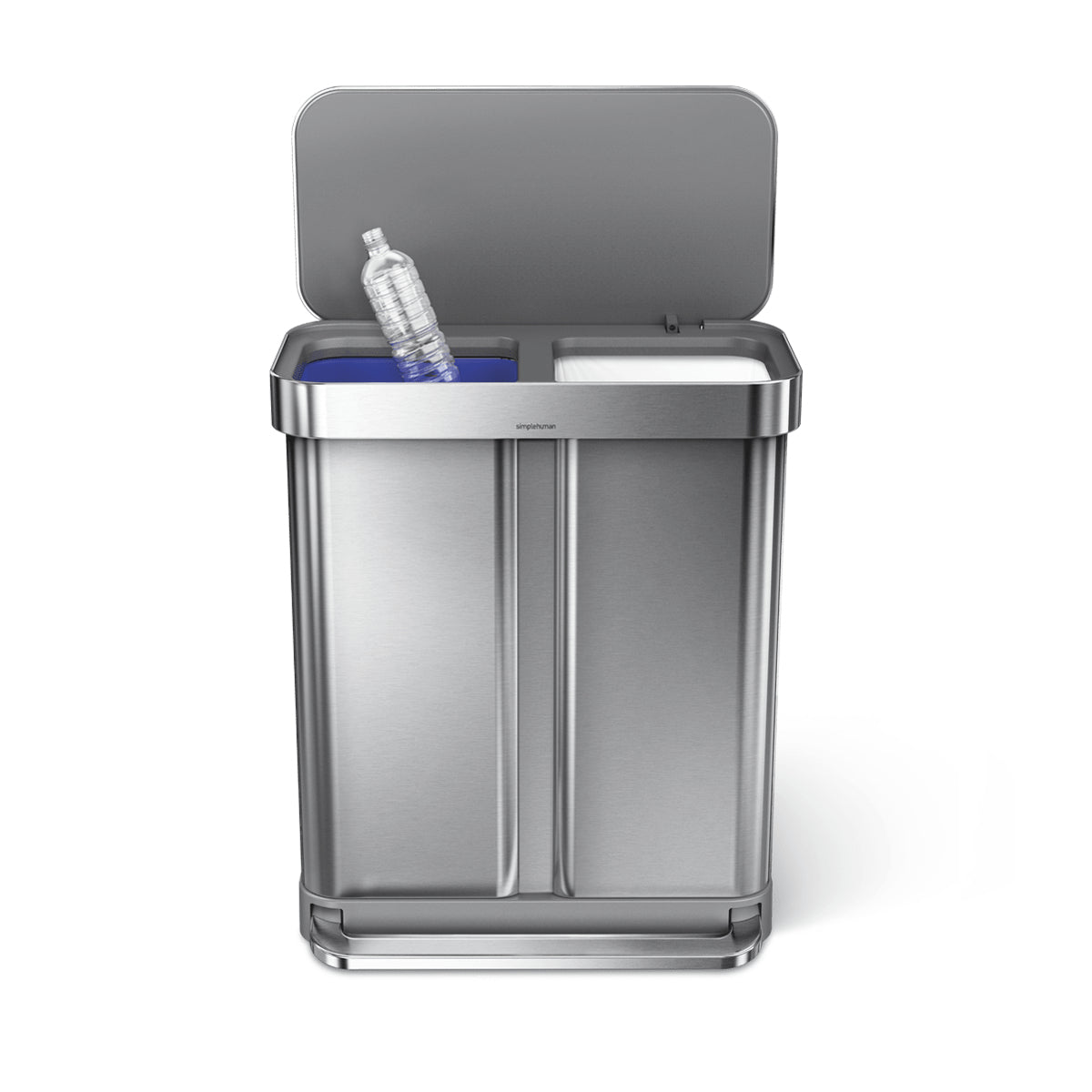 simplehuman Systempapierkorb Doppelkammer – 58 l – Edelstahl – B × H × T 559 × 655 × 361 mm