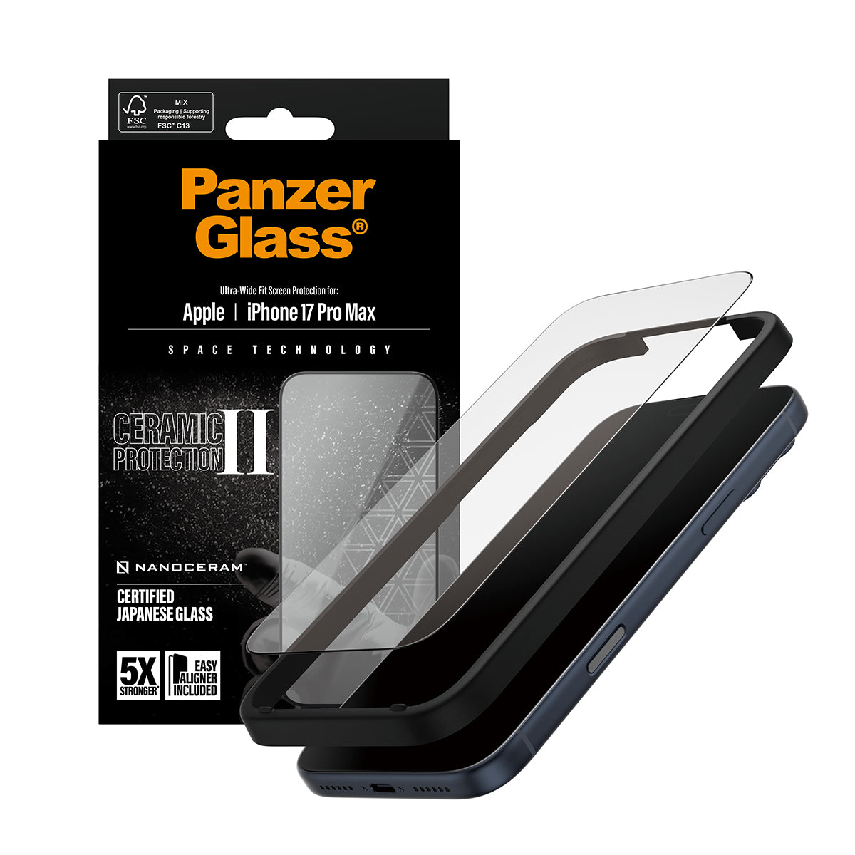 PanzerGlass Schutzfolie Ceramic II – für Apple iPhone 17 Pro Max – stossfest
