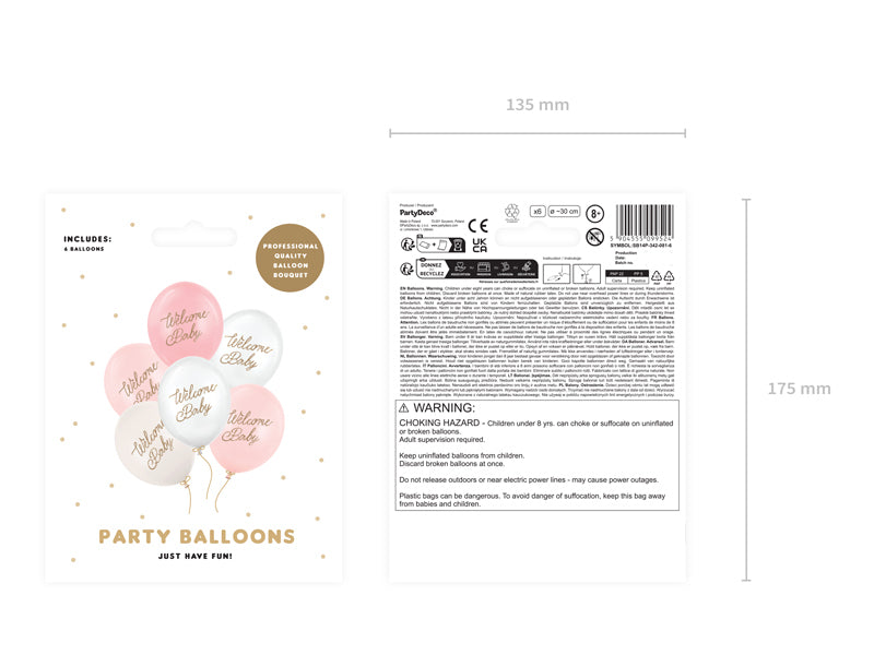 PartyDeco Luftballons Welcome Baby – mehrfarbig – Ø 30 cm – Latex – 6 Stk