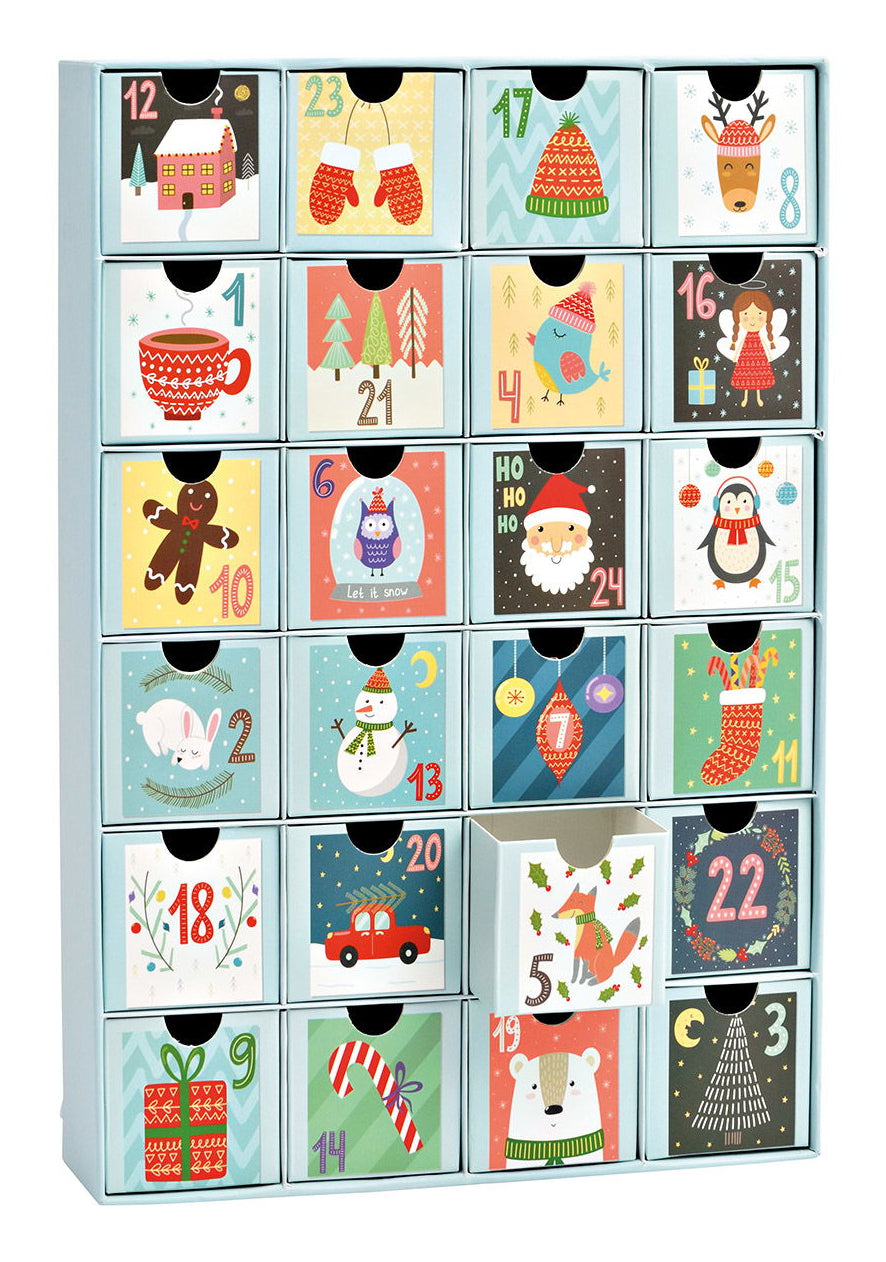 G. Wurm Adventskalender – Weihnachten – 24 Fächer, zum Befüllen – 25,5 × 39 × 6,4 cm