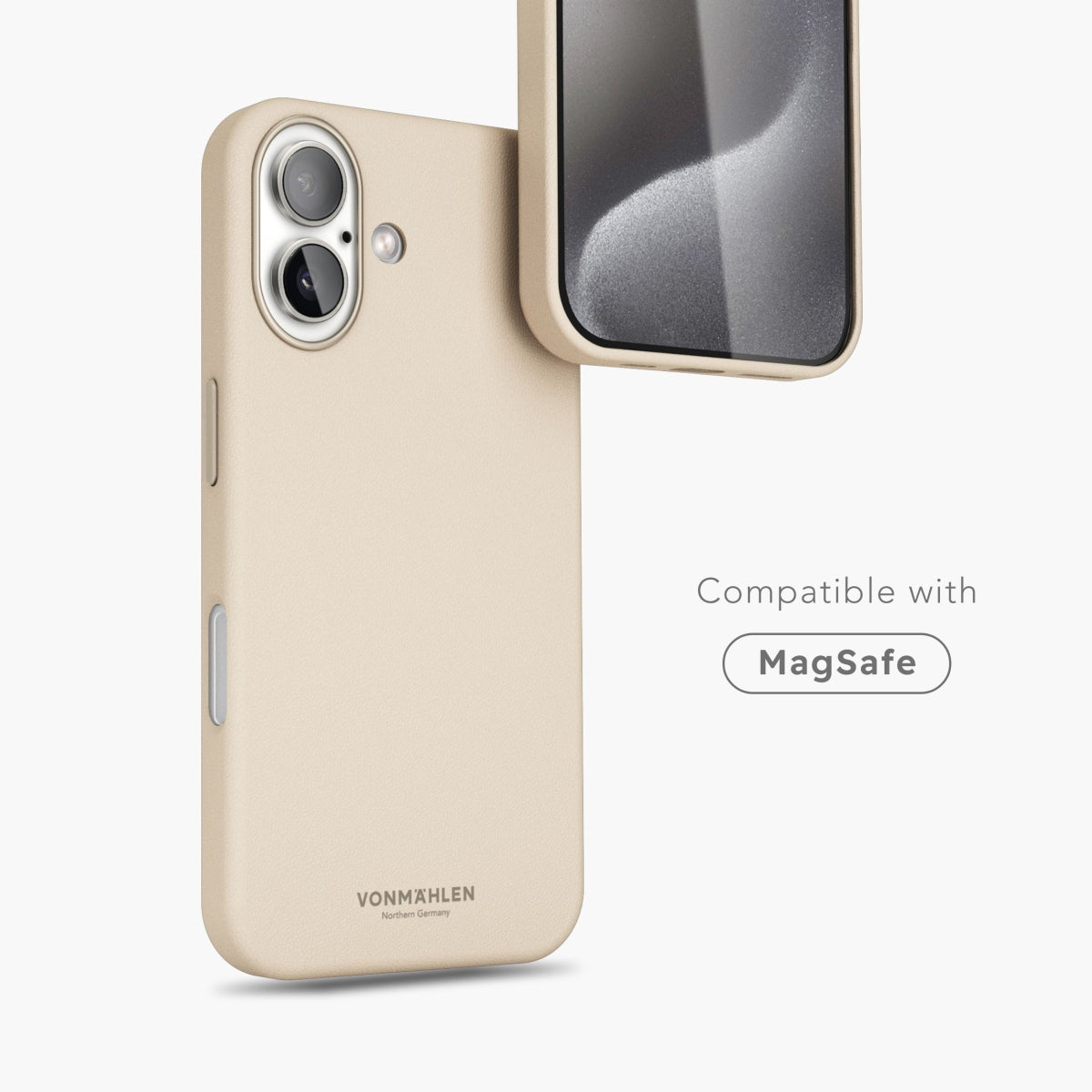 Vonmählen Backcover – für Apple iPhone 16 – beige – Leder – MagSafe-kompatibel