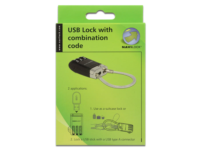 Navilock Gepäckkombinationsschloss – USB, Zahlenschloss – für alle Marken – Schwarz, Plastik