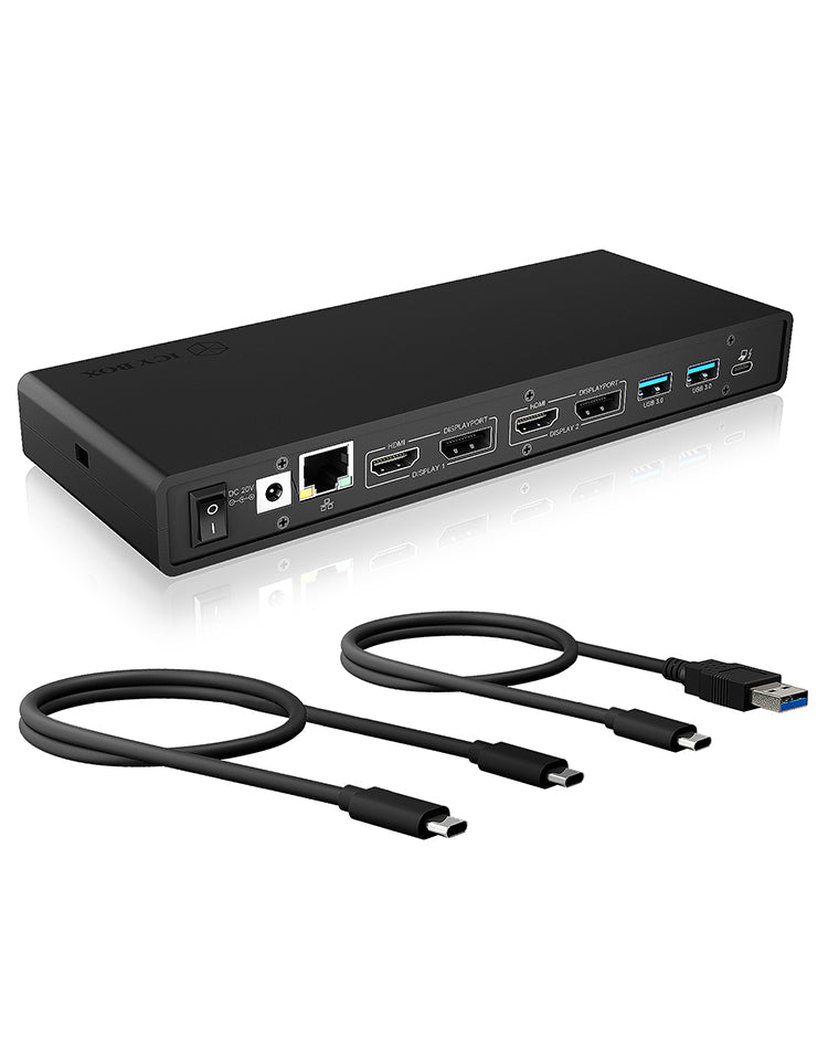ICY BOX IB-DK2245AC Dockingstation – USB-C, 2× DP, 2× HDMI, 4× USB-A, 2× USB-C, 65 W PD, GbE, 3,5 mm Audio