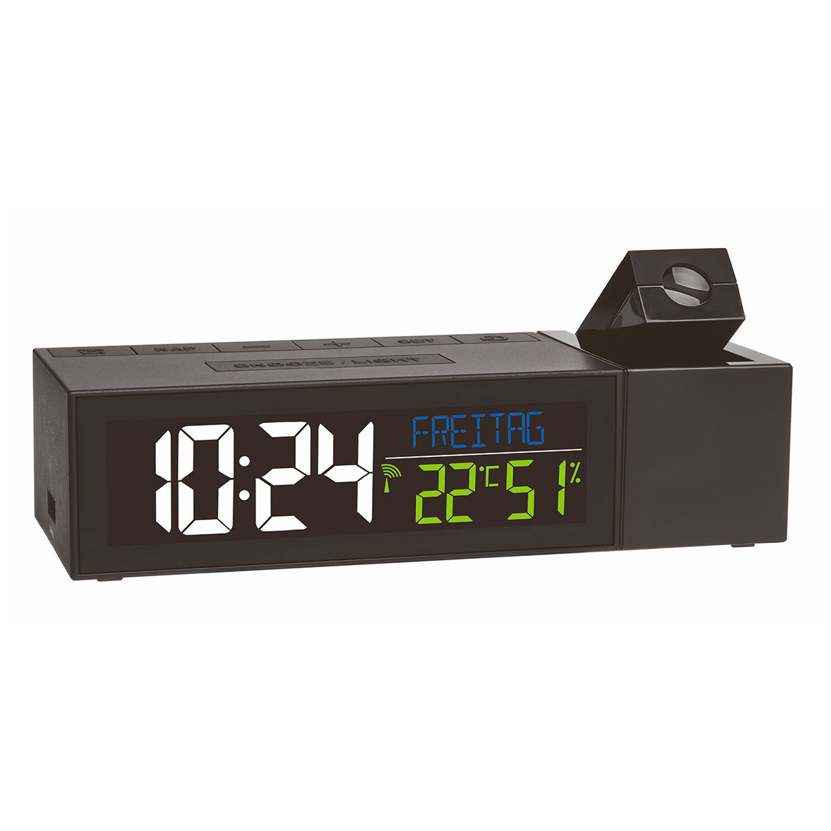 TFA-Dostmann TFA Dostmann Projektionswecker – Funk, Thermometer, USB, 16,7 × 4,8 × 6,6 cm, Schwarz