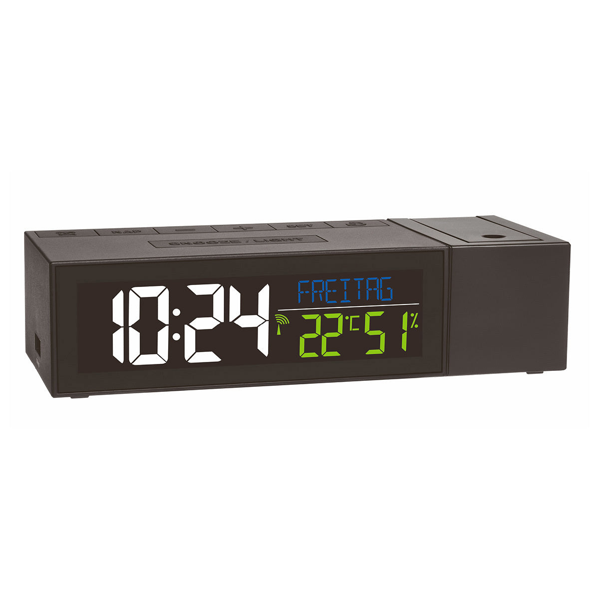 TFA-Dostmann TFA Dostmann Projektionswecker – Funk, Thermometer, USB, 16,7 × 4,8 × 6,6 cm, Schwarz