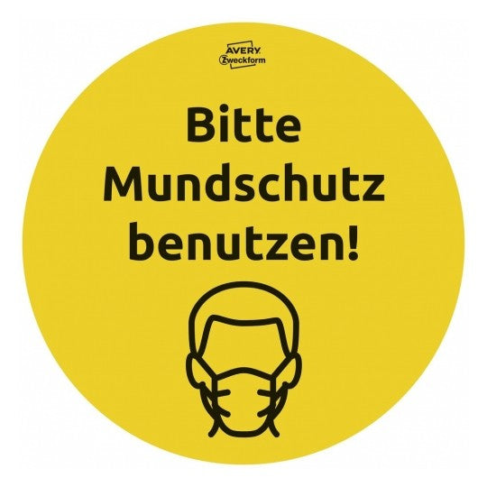 AVERY ZWECKFORM Hinweisaufkleber Bitte Mundschutz benutzen, rund – Ø 200 mm – wiederablösbar – 12 Stk.