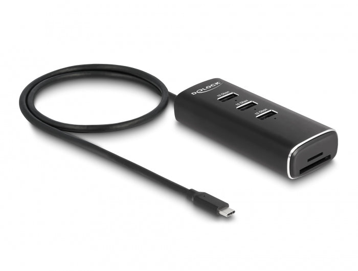 DeLOCK USB-Hub – USB-C (10 Gbit/s), 3× USB-A, SD/microSD, für Windows/Mac/ChromeOS
