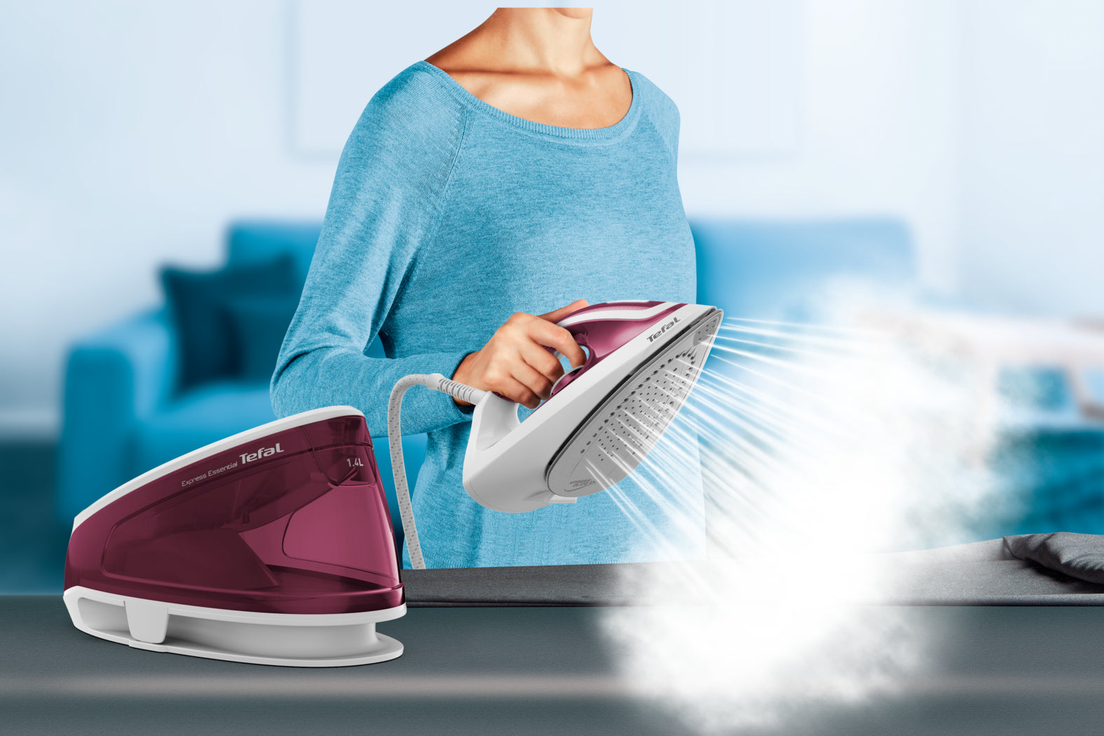 Tefal Dampfbügelstation Express Essential – 1,4 l Tank, 5,3 bar, 2400 W, violett/weiß