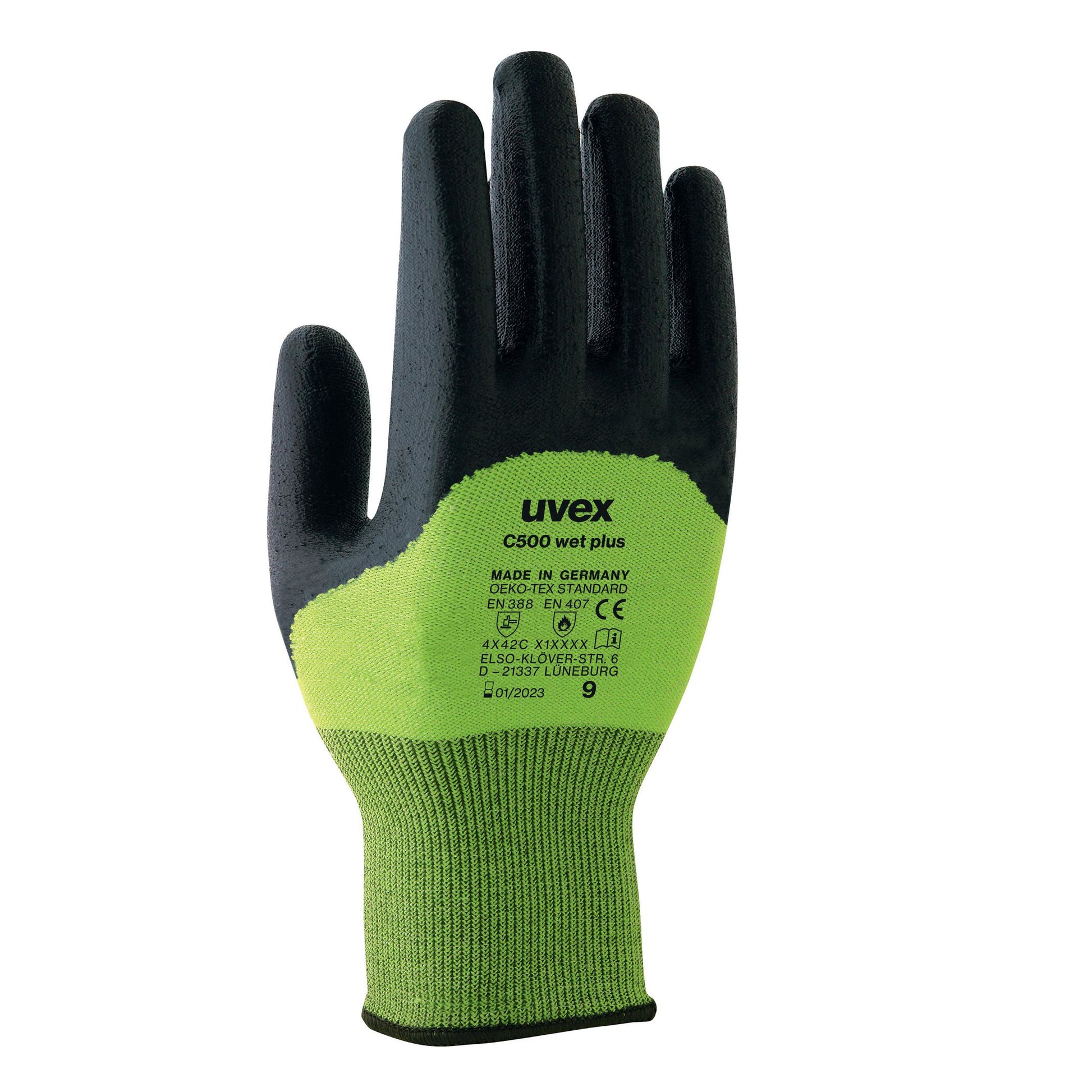 Uvex Schnittschutzhandschuhe, C500 Schaum – Grösse 7 – HPPE, Viskose, Polyamid, Fiberglas – Schwarz/Grün