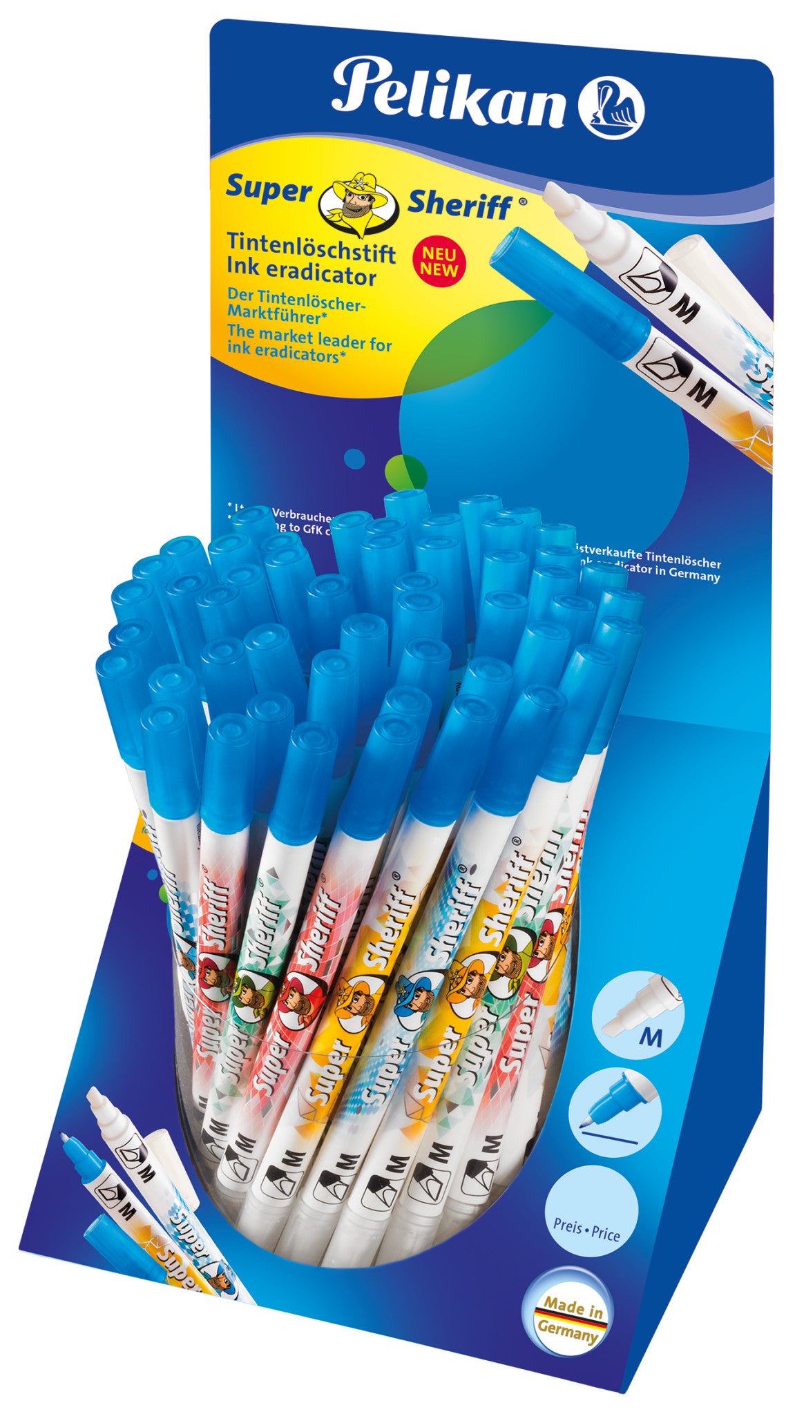 Pelikan Super Pirat Tintenlöscher – Keilspitze, Blau, Für Linkshänder Geeignet, Display, 50 Stk.