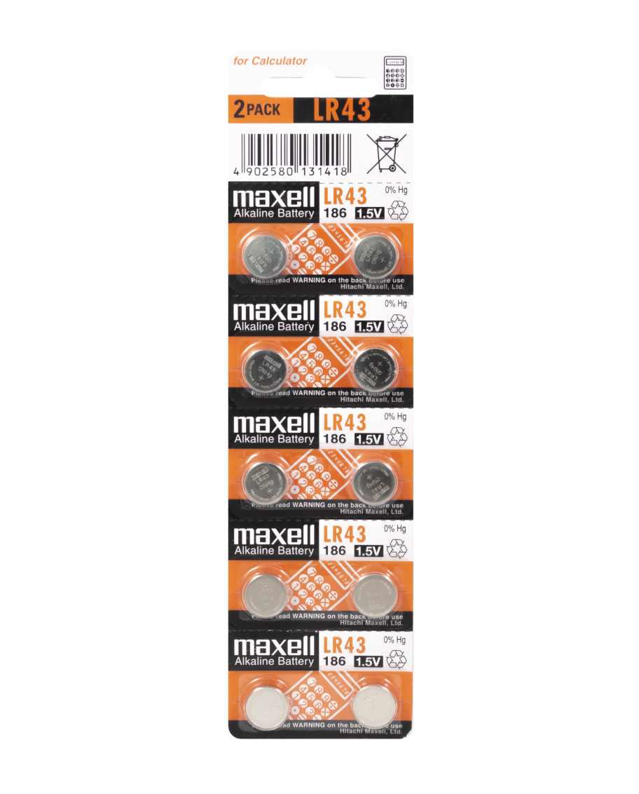 Maxell Knopfzellen LR43, Alkaline, 1,5 V – 10 Stk.