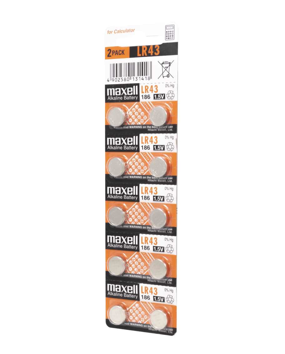 Maxell Knopfzellen LR43, Alkaline, 1,5 V – 10 Stk.