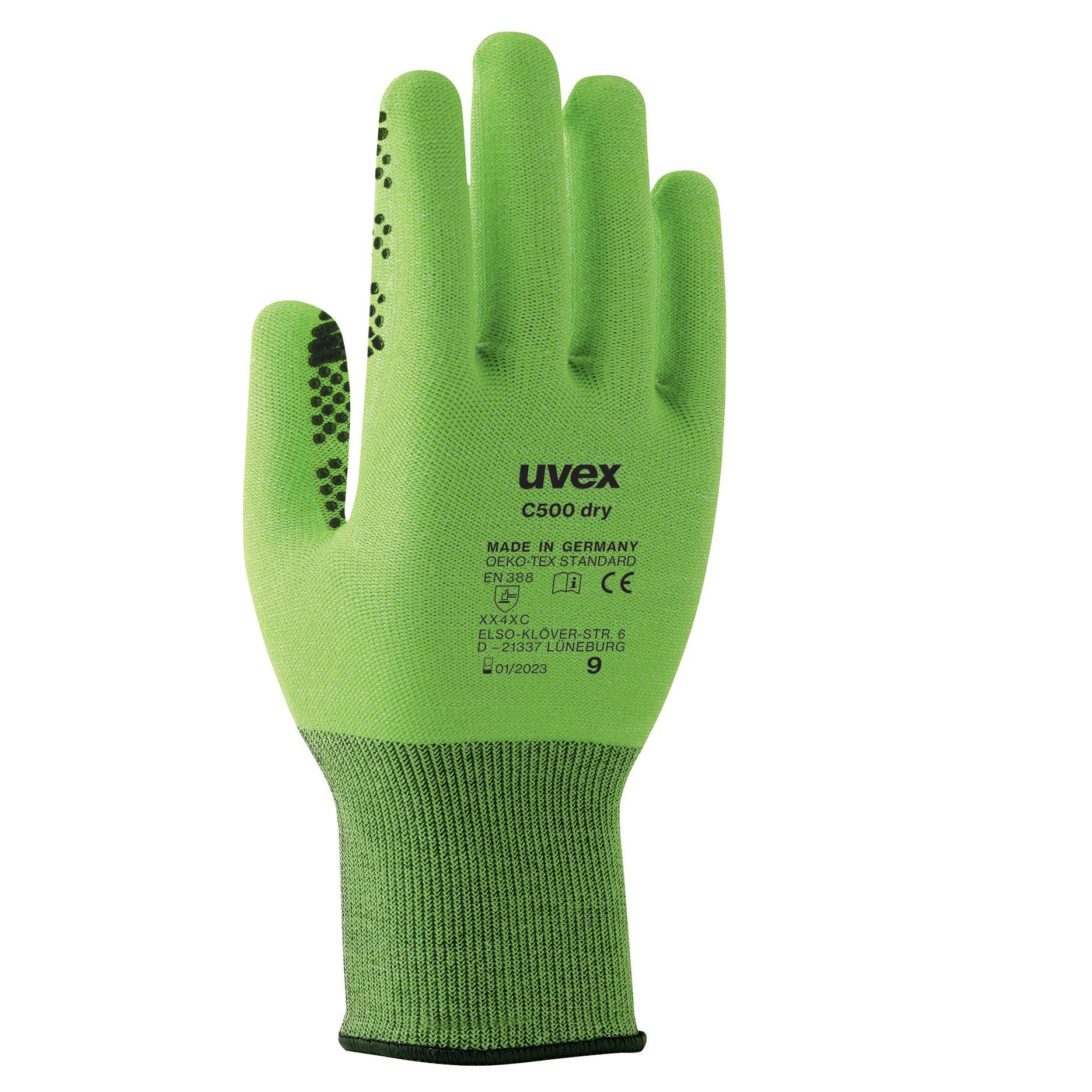 Uvex Schnittschutzhandschuhe C500 dry – Grösse 7, 1 Stück – Polyethylen/Viskose/Polyamid/Fiberglas, Grün
