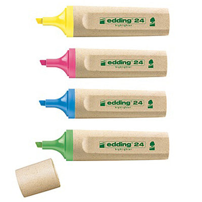 Edding 24 EcoLine Textmarker Set 4 Farben – Keilspitze, 2–5 mm, nachfüllbar, Blauer Engel