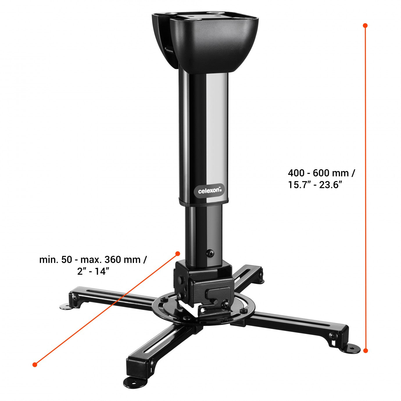 Celexon Projektor-Deckenhalterung – 40,0–60,0 cm, neigbar, 15 kg, schwarz, für Bohrbild 50–360 mm