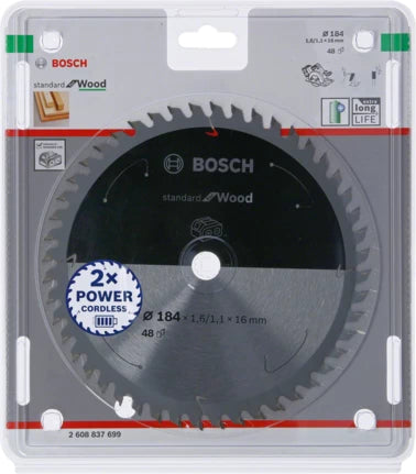 Bosch Kreissägeblatt 184 × 16 × 1,1 mm, 48 Zähne Hartmetall (TCT) – für Holz – ATB