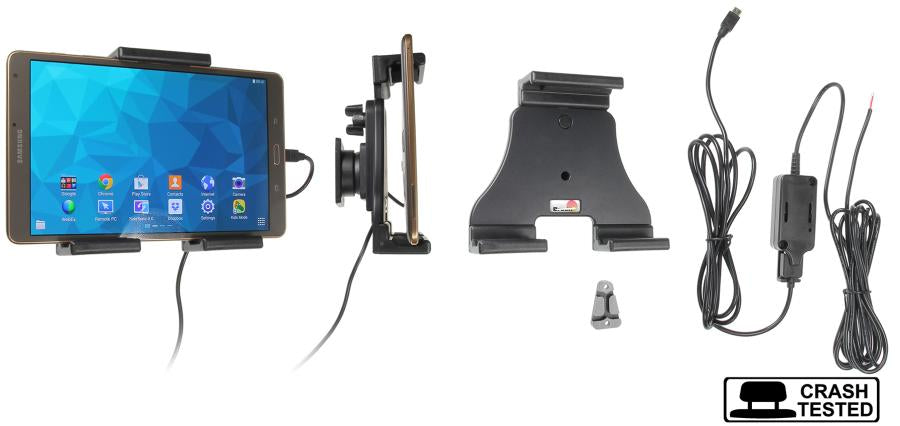 Brodit Tablet-Halterung – fürs Auto – mit eingebautem Ladegerät, kabelgebunden – Schwarz