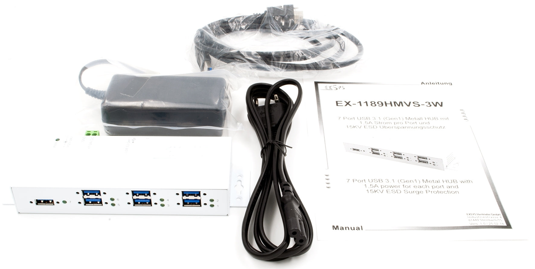 EXSYS EX-1189HMVS-3W USB-Hub – USB-A, 7× USB-A