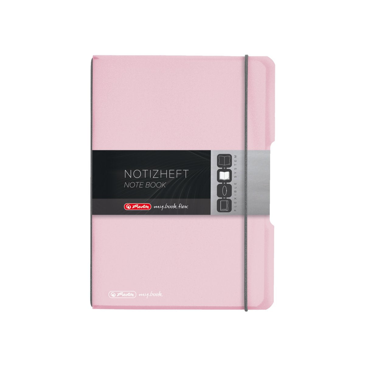 Herlitz my.book flex Notizheft – A5 – kariert – 40 Blatt – 80 g/m² – Wechselcover, Verschlussgummi, rosé