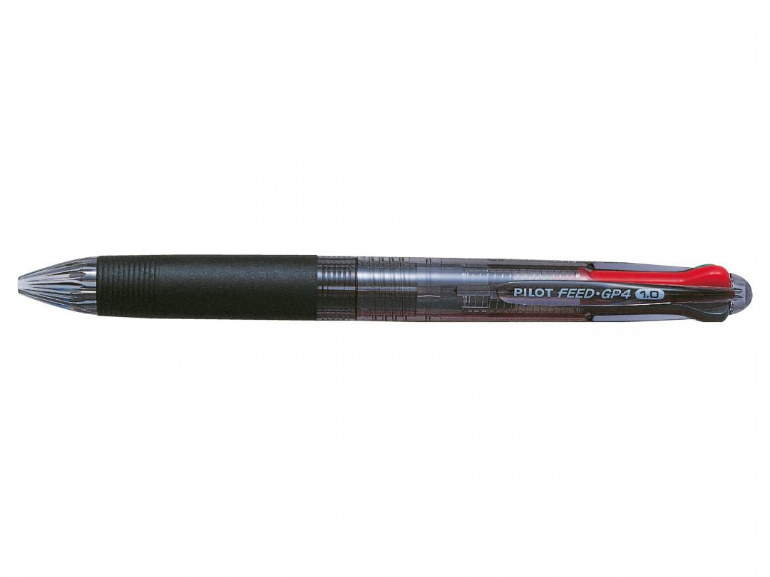 Pilot Feed GP4 Multifunktions-Kugelschreiber – 4 Farben (Schwarz/Blau/Rot), Druck, Spitze 1,0 mm, nachfüllbar