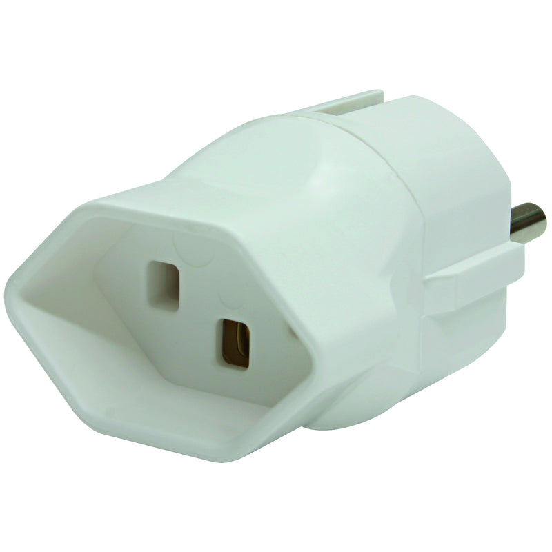 Steffen Adapter Schweiz-Europa – Kunststoff/Metall, Weiss, Schuko-Stecker, 16 A, 250 V, für T23