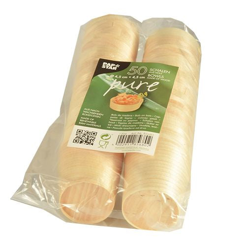 Papstar Fingerfood-Schale, Holz (Kiefer), rund – Ø 4,5 cm, H 4,5 cm – 50 Stk.