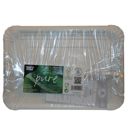 Papstar Teller Pure, Papier/Karton, rechteckig – 18 × 26 cm, weiss – FSC – 250 Stk.