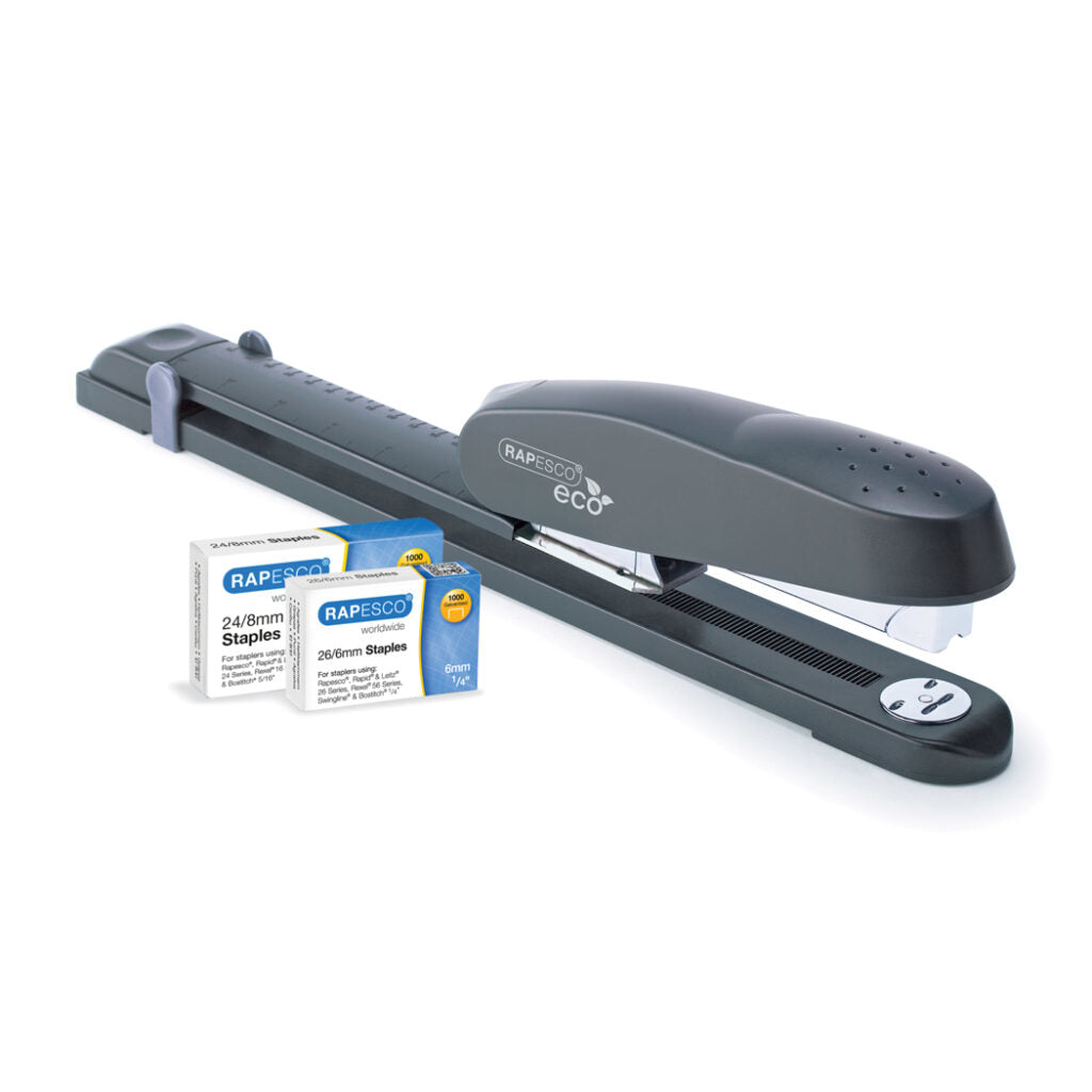 Rapesco ECO 1480 Blockheftgerät – 50 Blatt, für 24/6, 24/8, 26/6 und weitere, Ausladung 26 mm, Anthrazit