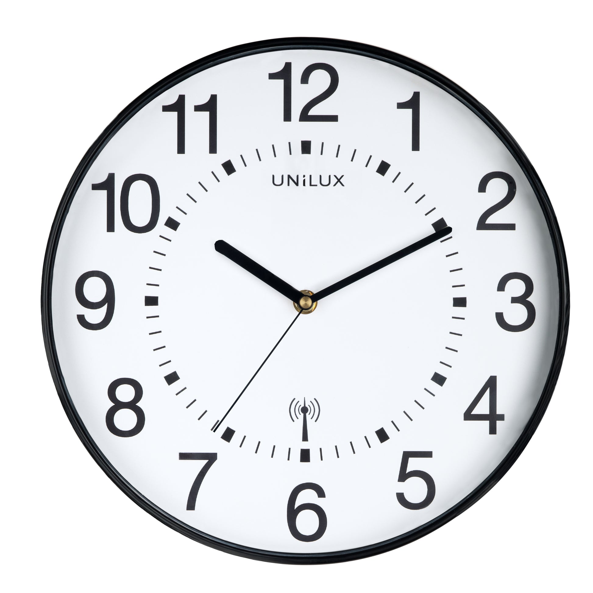 Unilux Wanduhr Wave – Funk – Ø 30 cm, Schwarz, Kunststoff, Geräuscharm