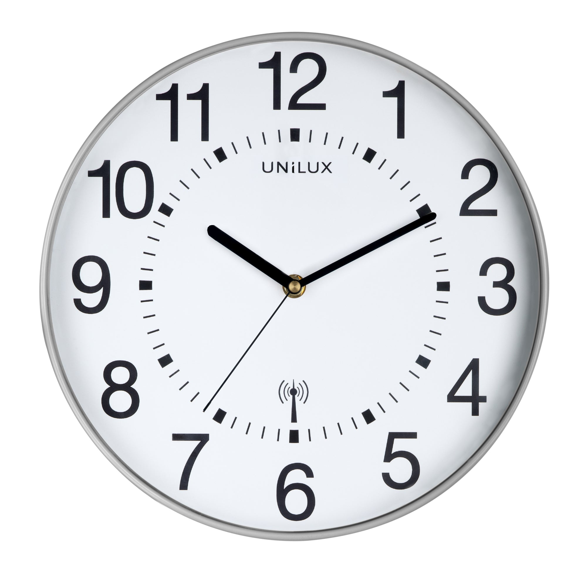 Unilux Wanduhr Wave – Funk – Ø 30 cm, Metallgrau, Kunststoff, geräuscharm