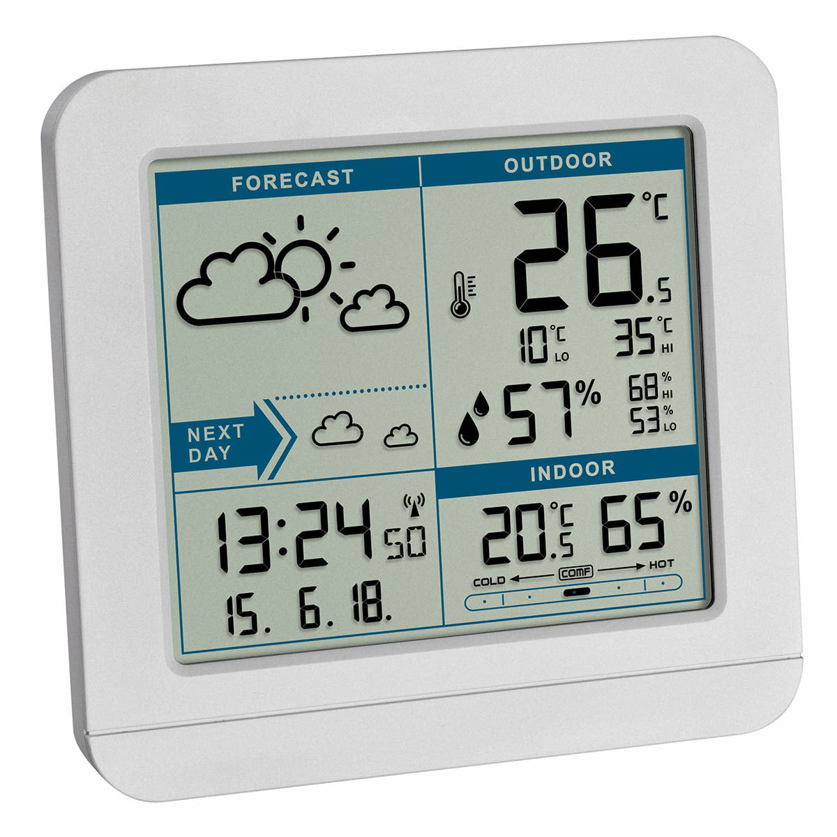TFA-Dostmann TFA Dostmann Sky – Wetterstation, Funk, innen/aussen, Hygrometer & Thermometer, inkl. Aussensensor – Weiss