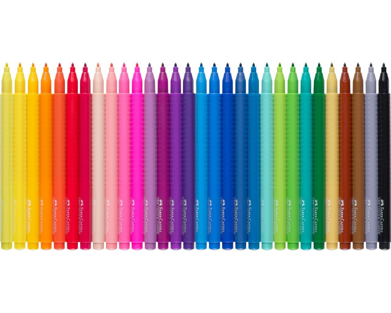 Faber-Castell Grip Filzstift – Rundspitze, 3 mm, wasserfest, mehrfarbig, 30er Set