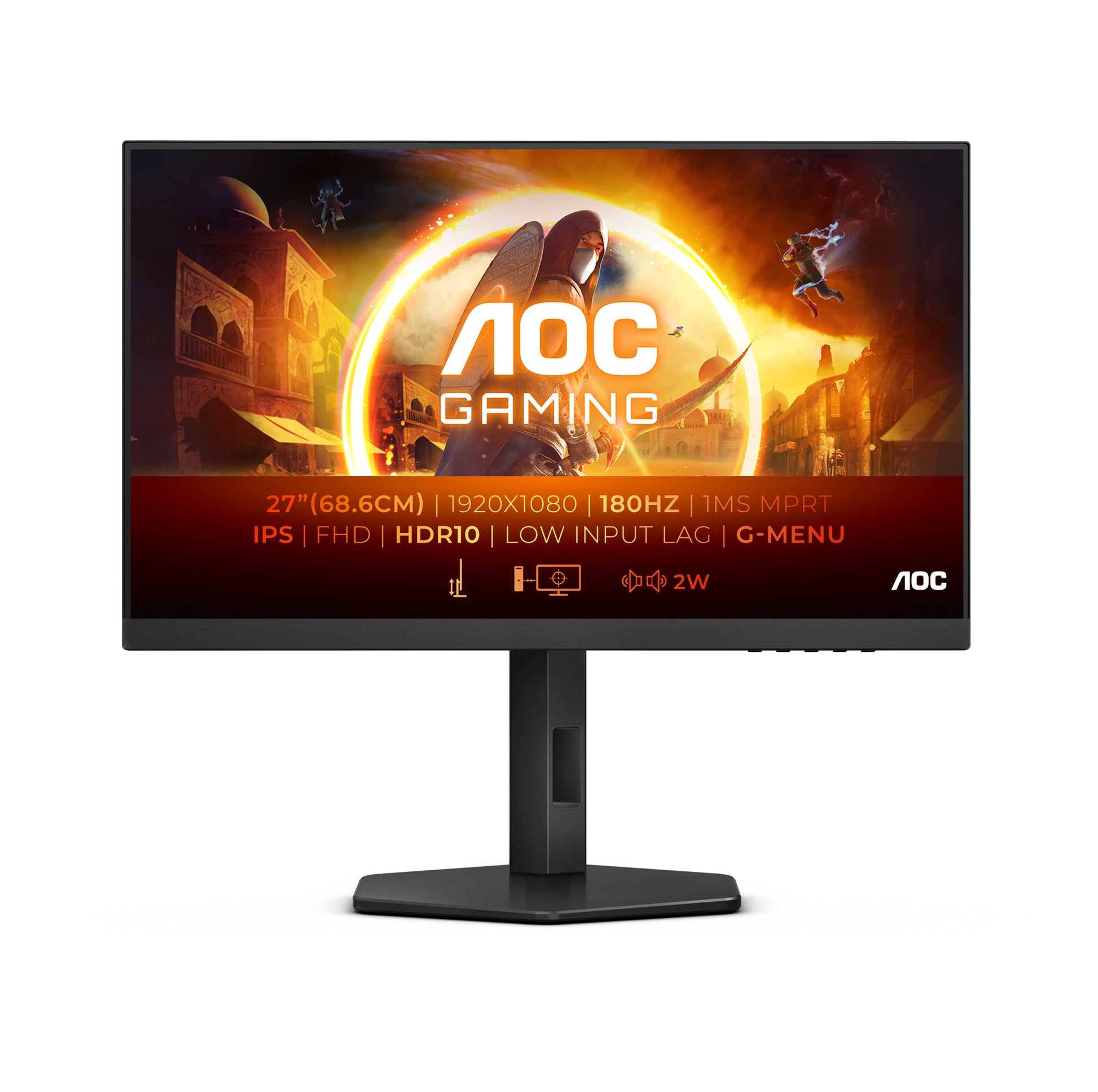 AOC 27G4X – Monitor, 27", 1920 × 1080 (Full HD), Fast IPS, 180 Hz, 300 cd/m², G-SYNC, VESA 100 × 100, Schwarz