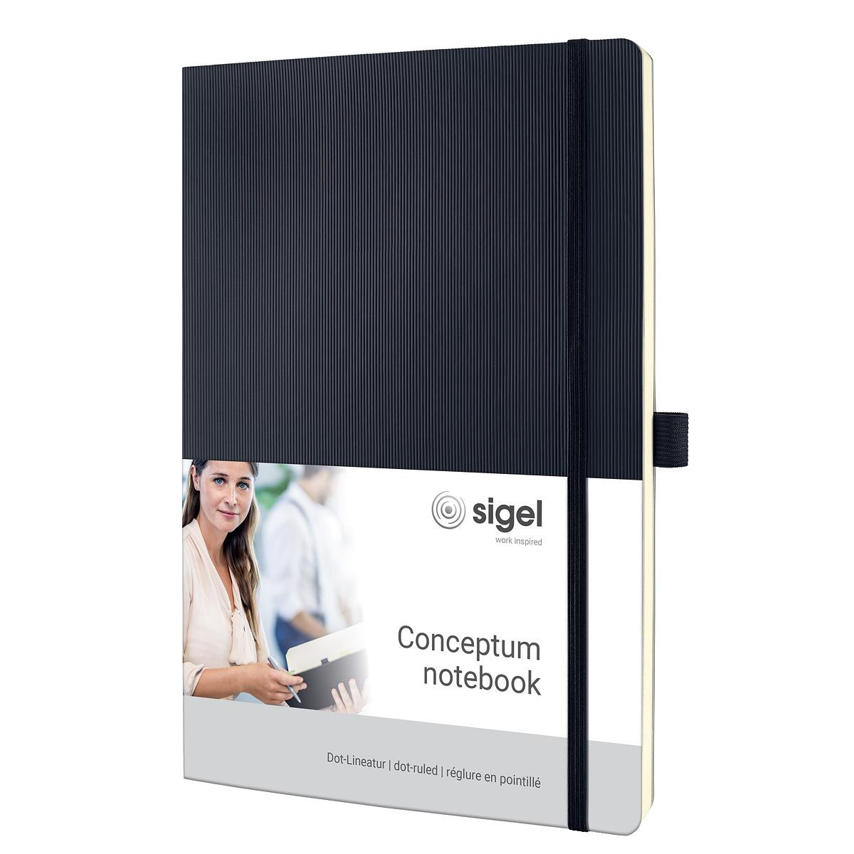 Sigel Notizbuch A4, punktkariert, Fadenheftung, 194 Seiten, 80 g/m² – schwarz